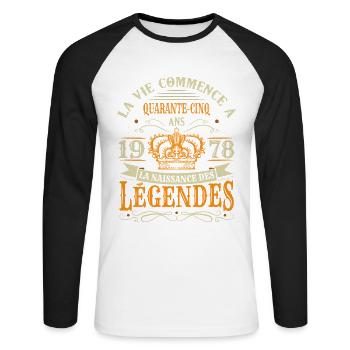 45 Ans 1978 Joyeux Anniversaire Vintage Perfection - T-shirt baseball manches longues Homme - blanc/noir - Devant - Nik (191cm)