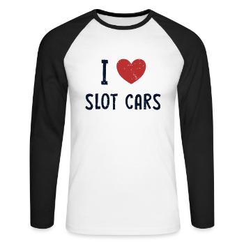 I love Slot Cars Car Drag Racing RC Car Slot Car - Unisex Long Sleeve Baseball T-Shirt - white/black - Front - Nik (191cm)