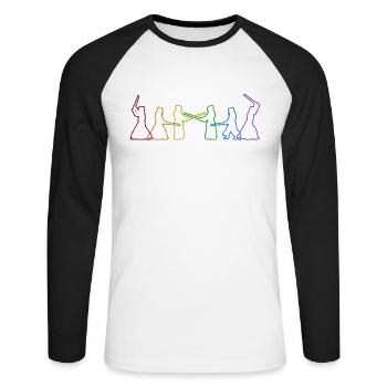 Kendo LGBT Rainbow Kenjusu Kata Shinai Samurai - Unisex Long Sleeve Baseball T-Shirt - white/black - Front - Nik (191cm)