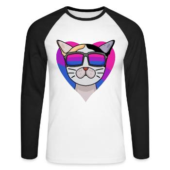 Cadeau bisexuel japonais Bobtail Cat - T-shirt baseball manches longues Homme - blanc/noir - Devant - Nik (191cm)