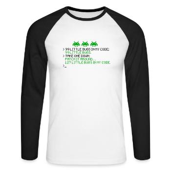 99 petits bugs dans mon code 99 petits bugs en prennent un - T-shirt baseball manches longues Homme - blanc/noir - Devant - Nik (191cm)