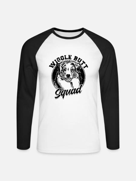 Wiggle Butt Squad - aussie dog - Unisex Long Sleeve Baseball T-Shirt - white/black