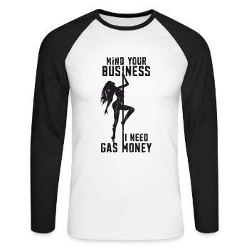 Attention à votre entreprise J’ai besoin d’argent de l’essence - flexible - T-shirt baseball manches longues Homme - blanc/noir - Devant - Nik (191cm)