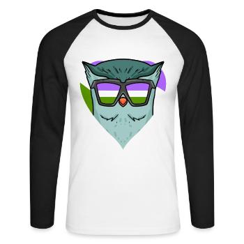 Hibou genderqueer - T-shirt baseball manches longues Homme - blanc/noir - Devant - Nik (191cm)