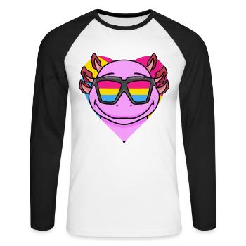 Pansexual Axolotl Gift - Unisex Long Sleeve Baseball T-Shirt - white/black - Front - Nik (191cm)
