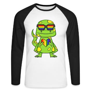 LGBT Tier Dinosaurier Regenbogen Herz - Unisex Baseballshirt langarm - Weiß/Schwarz - Vorne - Nik (191cm)