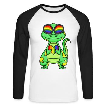 LGBT Animal Dinosaur Rainbow Heart - Unisex Long Sleeve Baseball T-Shirt - white/black - Front - Nik (191cm)