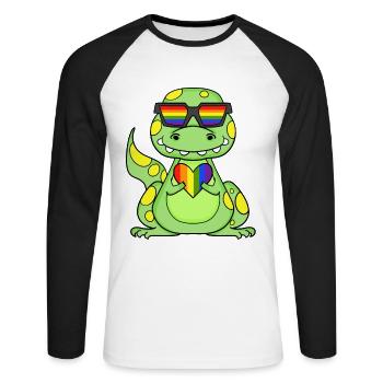 LGBT Animal Dinosaur Rainbow Heart - Unisex Long Sleeve Baseball T-Shirt - white/black - Front - Nik (191cm)