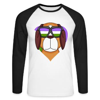 Genderqueer Lgbt Hund Bernhardiner - Unisex Baseballshirt langarm - Weiß/Schwarz - Vorne - Nik (191cm)