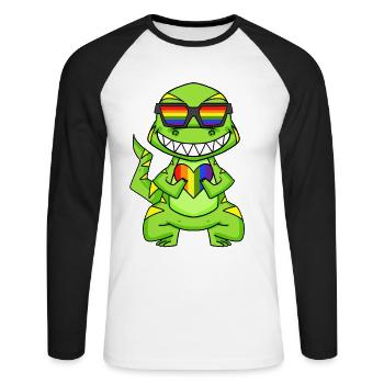 LGBT Animal Dinosaur Rainbow Heart - Unisex Long Sleeve Baseball T-Shirt - white/black - Front - Nik (191cm)