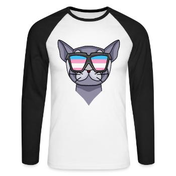 Transgenre Transsexuel British Shorthair Cat - T-shirt baseball manches longues Homme - blanc/noir - Devant - Nik (191cm)