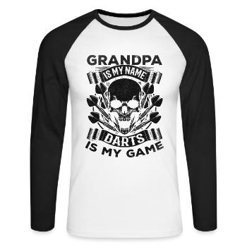 Grand-père est mon nom Darts est mon jeu Joueur de fléchettes - T-shirt baseball manches longues Homme - blanc/noir - Devant - Nik (191cm)