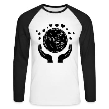 Environnement Journée de la Terre Changement climatique Journée de la Terre - T-shirt baseball manches longues Homme - blanc/noir - Devant - Nik (191cm)