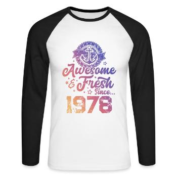 1978 awesome fresh - Unisex Baseballshirt langarm - Weiß/Schwarz - Vorne - Nik (191cm)