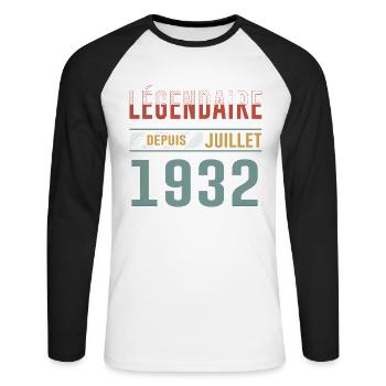 Légendaire Depuis Juillet 1932 Anniversaire Cadeau - T-shirt baseball manches longues Homme - blanc/noir - Devant - Nik (191cm)