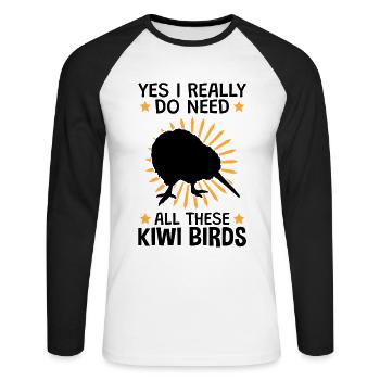 Yes I need all these kiwi birds - Unisex Long Sleeve Baseball T-Shirt - white/black - Front - Nik (191cm)