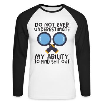 True Crime Murder Spy Crime Intérêt Idée cadeau - T-shirt baseball manches longues Homme - blanc/noir - Devant - Nik (191cm)
