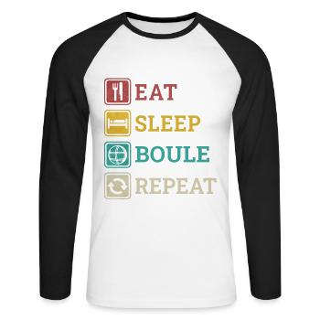 Manger Sleep Boule Répéter Boccia Dictons Blagues - T-shirt baseball manches longues Homme - blanc/noir - Devant - Nik (191cm)