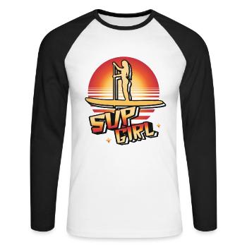 SUP Girl Standup Paddle Board - T-shirt baseball manches longues Homme - blanc/noir - Devant - Nik (191cm)