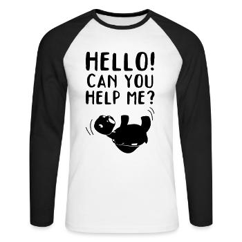 Bonjour! Est-ce que vous pouvez m’aider? Drôle de tortue - T-shirt baseball manches longues Homme - blanc/noir - Devant - Nik (191cm)