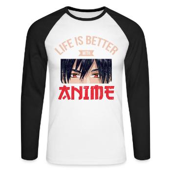 Life Is Better with Anime Design For Japanese - Unisex Long Sleeve Baseball T-Shirt - white/black - Front - Nik (191cm)