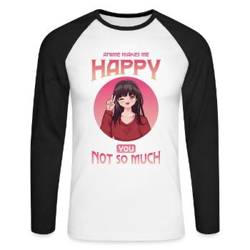 Anime makes me happy, not so much for - Unisex Long Sleeve Baseball T-Shirt - white/black - Front - Nik (191cm)