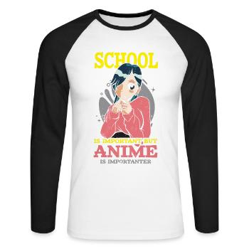 School is important, but anime is more important for - Unisex Long Sleeve Baseball T-Shirt - white/black - Front - Nik (191cm)
