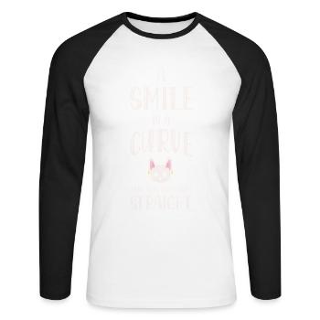 Un sourire est une courbe qui met tout en équilibre - T-shirt baseball manches longues Homme - blanc/noir - Devant - Nik (191cm)