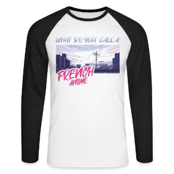 Wie Nennt Man Einen Französischen Anime-liebhaber? - Unisex Baseballshirt langarm - Weiß/Schwarz - Vorne - Nik (191cm)