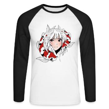 Anime Otaku Koi - T-shirt baseball manches longues Homme - blanc/noir - Devant - Nik (191cm)
