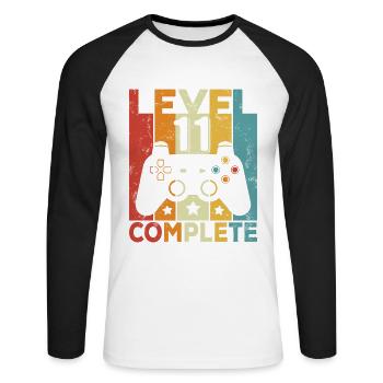 Level 11 Complete 11 Birthday Boy Girls - Unisex Long Sleeve Baseball T-Shirt - white/black - Front - Nik (191cm)