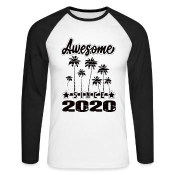 Génial depuis 2020 - T-shirt baseball manches longues Homme - blanc/noir - Devant - Nik (191cm)