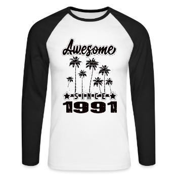 Awesome Since 1991 - Unisex Long Sleeve Baseball T-Shirt - white/black - Front - Nik (191cm)