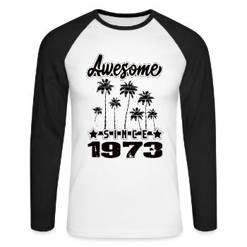 Génial depuis 1973 - T-shirt baseball manches longues Homme - blanc/noir - Devant - Nik (191cm)