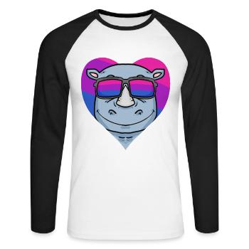 Bisexual Rhino Bisexuality Gift - Unisex Long Sleeve Baseball T-Shirt - white/black - Front - Nik (191cm)