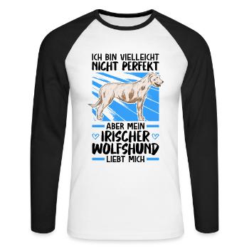 Mein Irischer Wolfshund liebt mich Wolfhound - Unisex Baseballshirt langarm - Weiß/Schwarz - Vorne - Nik (191cm)