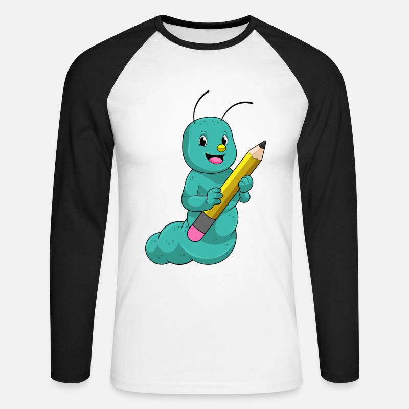 Raupe mit Bleistift - Unisex Baseballshirt langarm - Weiß/Schwarz