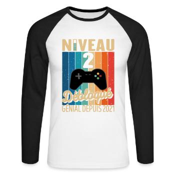2 Ans 2021 Anniversaire Cadeau Citation Gamer - T-shirt baseball manches longues Homme - blanc/noir - Devant - Nik (191cm)