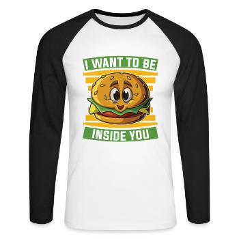 Je veux être en vous pour les amateurs de hamburgers - T-shirt baseball manches longues Homme - blanc/noir - Devant - Nik (191cm)