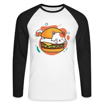 Burger Lover Sweet Cat Lover For Hamburgers - Unisex Long Sleeve Baseball T-Shirt - white/black - Front - Nik (191cm)