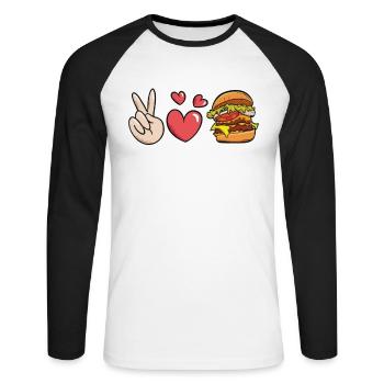 Amoureux de la paix Pour les amateurs de hamburgers - T-shirt baseball manches longues Homme - blanc/noir - Devant - Nik (191cm)