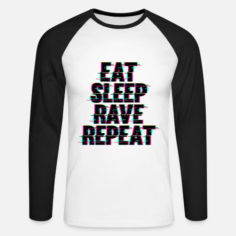 Eat Sleep Rave Repeat Techno - Unisex Baseballshirt langarm - Weiß/Schwarz