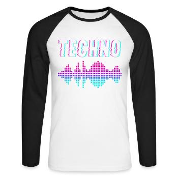 Techno Musik - Unisex Baseballshirt langarm - Weiß/Schwarz - Vorne - Nik (191cm)