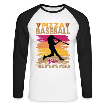 Pizza, Baseball Et, Bière Puis Bye-Bye Monde - T-shirt baseball manches longues Homme - blanc/noir - Devant - Nik (191cm)
