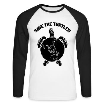 Tortue Environnement Jour de la Terre Tortues de mer - T-shirt baseball manches longues Homme - blanc/noir - Devant - Nik (191cm)