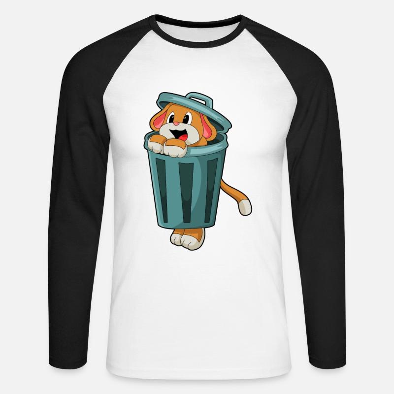 Hund mit Mülleimer - Unisex Baseballshirt langarm - Weiß/Schwarz