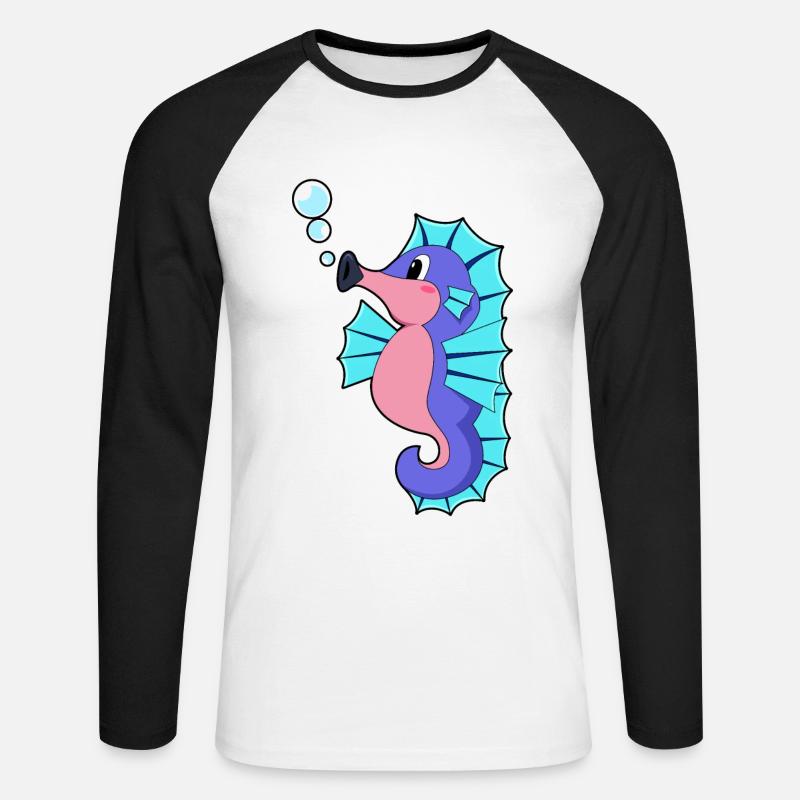 Seepferdchen - Unisex Baseballshirt langarm - Weiß/Schwarz