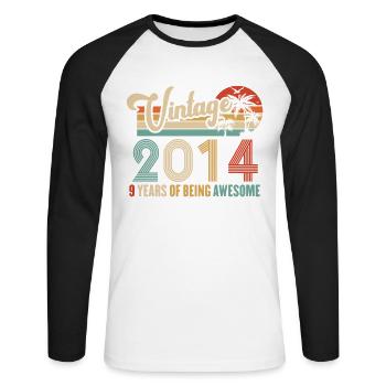 Vintage Année 2014 Anniversaire 9 Ans Idée Cadeau - T-shirt baseball manches longues Homme - blanc/noir - Devant - Nik (191cm)