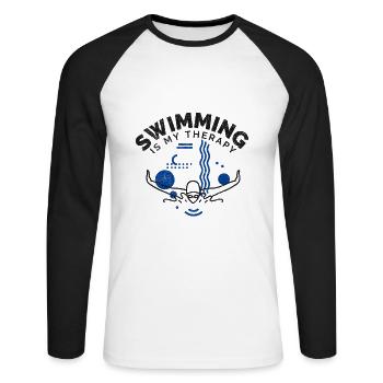 Swimming Saying Funny Swimming Is My Therapy - Unisex Long Sleeve Baseball T-Shirt - white/black - Front - Nik (191cm)