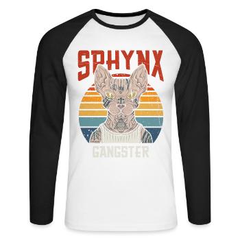 Sphynx-gangster-vintager Retro-entwurf Für Sphynx - Unisex Baseballshirt langarm - Weiß/Schwarz - Vorne - Nik (191cm)